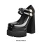 Square Toe Chunky Heels Platforms Double Straps Mary Janes Pumps - Black