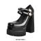 Square Toe Chunky Heels Platforms Double Straps Mary Janes Pumps - Black