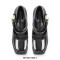 Square Toe Chunky Heels Platforms Double Straps Mary Janes Pumps - Black