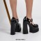 Square Toe Chunky Heels Platforms Double Straps Mary Janes Pumps - Black