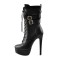 Round Toe Stiletto Heels Buckle Straps Gothic Punk Ankle Highs Platforms Booties - Black