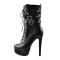 Round Toe Stiletto Heels Rivet Decorated Buckle Straps Gothic Punk Ankle Highs Platforms Booties - Black