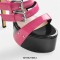 Peep Toe Stiletto Heels Platforms Trible Belt Buckle Straps Punk Sandals - Hot Pink