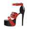 Peep Toe Stiletto Heels Platforms Trible Belt Buckle Straps Punk Sandals - Red