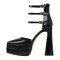 Pointed Toe Chunky Heels Platforms Ankle Wrap Heel Stripes Sandals - Black