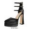 Pointed Toe Chunky Heels Platforms Ankle Wrap Heel Stripes Sandals - Black