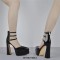 Pointed Toe Chunky Heels Platforms Ankle Wrap Heel Stripes Sandals - Black