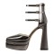Pointed Toe Chunky Heels Platforms Ankle Wrap Heel Stripes Sandals - Dark Gray