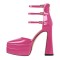 Pointed Toe Chunky Heels Platforms Ankle Wrap Heel Stripes Sandals - Hot Pink