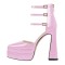 Pointed Toe Chunky Heels Platforms Ankle Wrap Heel Stripes Sandals - Pink