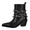 Pointed Toe Chunky Heels Rivet Decorated Buckle Straps Gothic Punk Ankle Highs Booties - Black