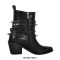 Pointed Toe Chunky Heels Rivet Decorated Buckle Straps Gothic Punk Ankle Highs Booties - Black
