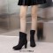Pointed Toe Sloping Cuffs Slip On Ankle Highs Chunky Heels Boots - Black Denim