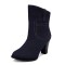 Pointed Toe Sloping Cuffs Slip On Ankle Highs Chunky Heels Boots - DarkBlue Denim
