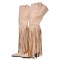Pointed Toe Chunky Low Heels Fringe Over The Knees Rivets Western Cowboy Boots - Beige