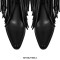 Pointed Toe Chunky Low Heels Fringe Over The Knees Rivets Western Cowboy Boots - Black