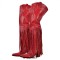 Pointed Toe Chunky Low Heels Fringe Over The Knees Rivets Western Cowboy Boots - Red