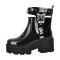 Round Toe Chunky Heels Platforms Butterfly Shaped Buckles Ankle Straps Patent Punk Boots - Black