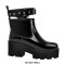 Round Toe Chunky Heels Platforms Butterfly Shaped Buckles Ankle Straps Patent Punk Boots - Black