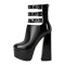 Round Toe Chunky Heels Platforms Ankle Wrap Heel Stripes Boots - Black