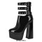 Round Toe Chunky Heels Platforms Ankle Wrap Heel Stripes Boots - Black