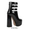 Round Toe Chunky Heels Platforms Ankle Wrap Heel Stripes Boots - Black
