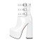 Round Toe Chunky Heels Platforms Ankle Wrap Heel Stripes Boots - White