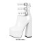 Round Toe Chunky Heels Platforms Ankle Wrap Heel Stripes Boots - White