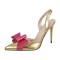 Pointed Toe Stiletto Heel Bowknot Slingback Pumps Sandals - Black Faux Leather