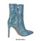 Pointed Toe Stiletto Heels Rhinestones Rose Decorated Side Zipper Ankle Highs Booties - Blue