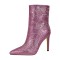 Pointed Toe Stiletto Heels Rhinestones Rose Decorated Side Zipper Ankle Highs Booties - Pink