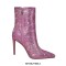 Pointed Toe Stiletto Heels Rhinestones Rose Decorated Side Zipper Ankle Highs Booties - Pink