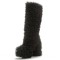 Round Toe Chunky Heels Platforms Knee Highs Fluffy Wool Booties - Black Faux Wool