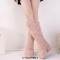 Round Toe Chunky Heels Platforms Knee Highs Fluffy Wool Booties - Pink Faux Wool