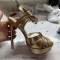 Italian Heels Ankle Straps Peep Toe Platform Patent Stiletto Sandals - Gold Patent