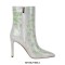Pointed Toe Stiletto Heels Rhinestones Graffiti Decorated Side Zipper Ankle Highs Booties - Silver