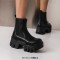 Round Toe Chunky Heels Pull On Platforms Ankle Highs Gothic Punk Chelsea Boots - Black