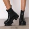 Round Toe Chunky Heels Pull On Platforms Ankle Highs Gothic Punk Chelsea Boots - Black