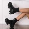 Round Toe Chunky Heels Pull On Platforms Ankle Highs Gothic Punk Chelsea Boots - Black