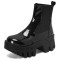 Round Toe Chunky Heels Pull On Platforms Ankle Highs Gothic Punk Chelsea Boots - Black