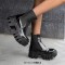 Round Toe Chunky Heels Pull On Platforms Ankle Highs Gothic Punk Chelsea Boots - Black