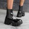 Round Toe Chunky Heels Pull On Platforms Ankle Highs Gothic Punk Chelsea Boots - Black