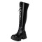 Round Toe Chunky Heels Lace Up Platforms Over The Knee Gothic Punk Boots - Black