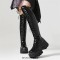 Round Toe Chunky Heels Lace Up Platforms Over The Knee Gothic Punk Boots - Black