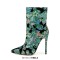 Pointed Toe Stiletto Heels Bling Sequin Side Zipper Ankle Highs Flower Boots - Green Sequined Cloth