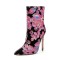 Pointed Toe Stiletto Heels Bling Sequin Side Zipper Ankle Highs Flower Boots - Pink Sequined Cloth