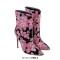 Pointed Toe Stiletto Heels Bling Sequin Side Zipper Ankle Highs Flower Boots - Pink Sequined Cloth