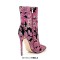 Pointed Toe Stiletto Heels Bling Sequin Side Zipper Ankle Highs Flower Boots - Pink Sequined Cloth