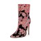 Pointed Toe Stiletto Heels Bling Sequin Side Zipper Ankle Highs Flower Boots - Salmon Sequined Cloth