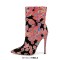 Pointed Toe Stiletto Heels Bling Sequin Side Zipper Ankle Highs Flower Boots - Salmon Sequined Cloth